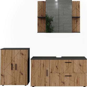 Vicco Conjunto De Muebles De Ba&ntilde;o Irma, Antracita/roble Dorado, 3 Piezas, Vicco
