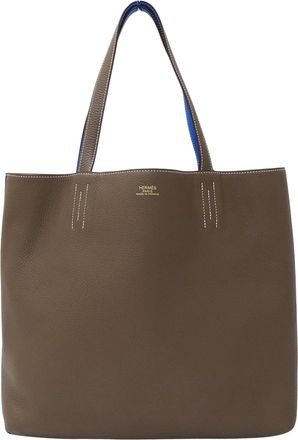 Herm&egrave;s Blue Etoupe Gray Taurillon Clemence Leather Handbag Tote Bag (Pre-Owned)