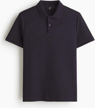 H&M Slim Fit Jacquard-knit Polo Shirt in Dark Blue at Nordstrom, Size Xxx-Large