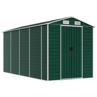 Berkfield Home Garden Shed Green 191x385x198 cm Galvanised Steel | Size: 191 x 385 x 198 cm