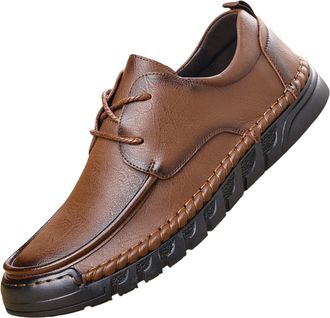 Generic Mens Leather Business Shoes Vintage Patent Lace-ups Sneakers Plain Toe Leather Shoe Block Heel Non Slip Fashion Low Top Footwear for Daily Office Wear