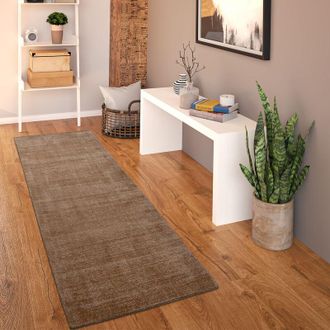 Paco Home Tappeto Salotto Pelo Corto Tessuto a Mano Moderno Monocolore Morbido 80x250 cm, Beige - Paco Home