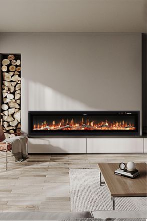 Living and Home 80 Inch Electric Fireplace with Remote 12 Flame Colours 1800W in Black
