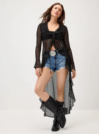 Twik Womens Ruffled long Cardigan Sweater