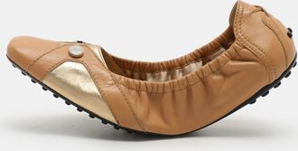 Tod's Tods Brown/gold Leather Embellished Scrunch Ballet Flats