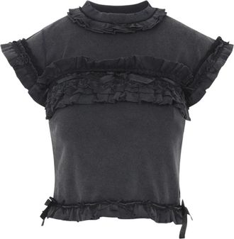 Balenciaga Sleeveless Tops, female, Black, M, Ruffle T-shirt