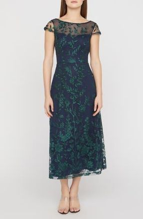 JS Collections Meredith Floral Embroidery A-Line Dress in Navy/Green at Nordstrom Rack, Size 10