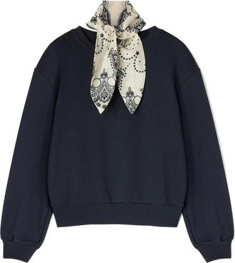 Motivi Gesloten sweatshirt met nek sjaal - Dames - Sweatshirts - Blauw - XS - Katoen - Hoodies & sweatvesten