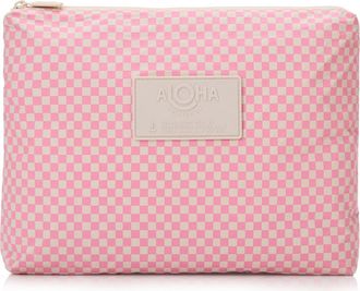Aloha Collection Mid Tiny Check Water Resistant Zip Pouch in Blush at Nordstrom