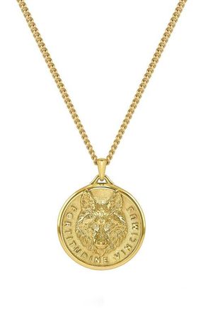 Vincero Wolf Medallion Pendant Necklace in Gold at Nordstrom, Size 21