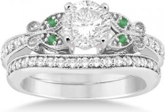 Allurez Butterfly Diamond & Emerald Bridal Set 18k White Gold (0.42ct)