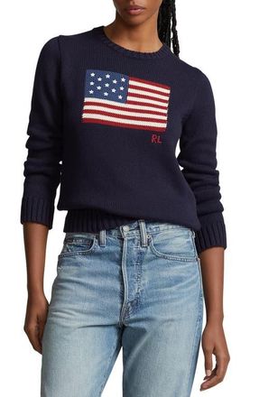 Polo Ralph Lauren Flag Crewneck Sweater in Navy at Nordstrom, Size Xx-Small