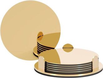 No Brand Juego De Posavasos De Acero Inoxidable Dorado Con Soporte, La Oficina, La Cafeter&iacute;a Y Para Proteger La Mesa