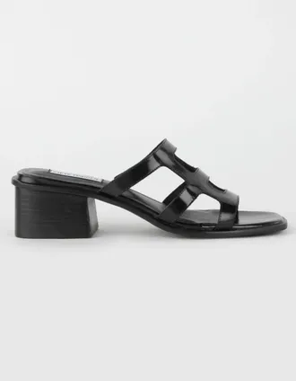 Steve Madden Mens Steve Madden Princess Sandals Black Leather Slip On Block Heel ZAP1307