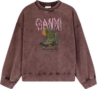 Ganni graphic-print sweatshirt - women - Fabric - L - Brown