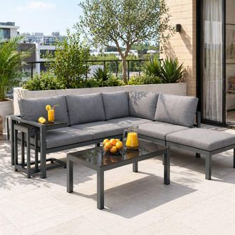 Merax Grey Garden Corner Lounge Sofa Set With Coffee Table & Side Table