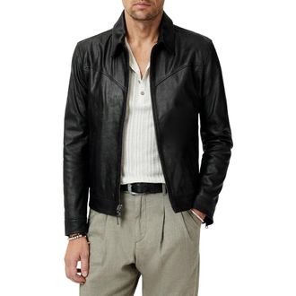 John Varvatos West Sheepskin Leather Zip-Up Moto Jacket in Black at Nordstrom, Size 50