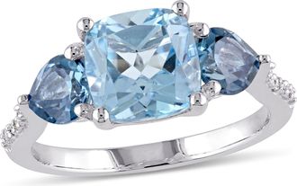 Mimi & Max 3 1/2ct TGW Cushion Cut Sky and London Blue Topaz and Diamond Accent Ring in Sterling Silver