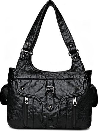 Generic Punk Studded Crossbody Handbg PU Leather Large Shoulder Bag for Women (Black)