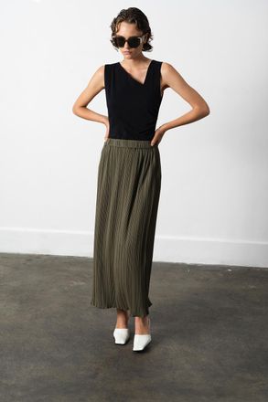 French Connection Womens Khaki Plisse Pleated Elasticated Midi Skirt - Size X-Large