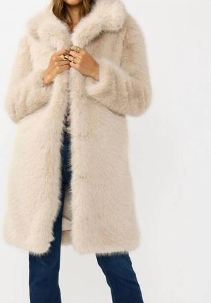 Lovestitch Longline Faux Fur Coat In Beige