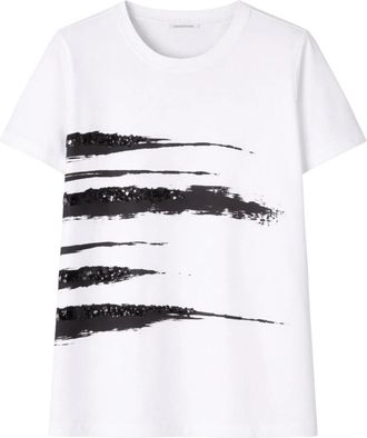 Max Mara T-shirt met print en ronde hals - Dames - T-shirts - Wit - M - Katoen - Tops