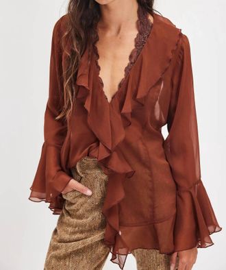 Free People Bali Tulula Chiffon Top In Umber Earth