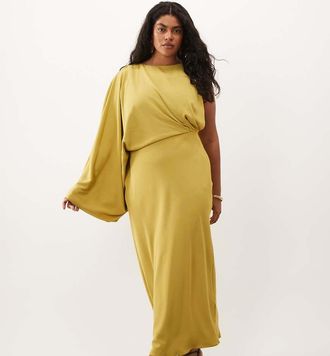 Asos Curve ASOS DESIGN Curve vestito maxi a colonna monospalla con drappeggio sulla schiena in golden-Multicolore
