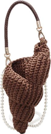 Generic Handwoven Seashell Tote Bag with Pearl Chain Crochet Conch Crossbody Bag(Coffee) (Coffee)
