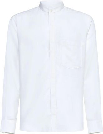 Ermenegildo Zegna Formal Shirts, male, White, Size: M White Cotton Mandarin Collar Shirt