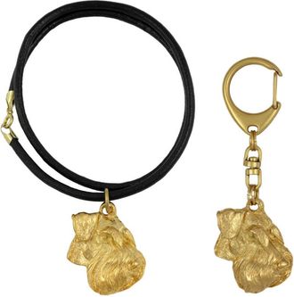 OEM Schnauzer, Schnauzer Iv - Llavero Y Collar Con Perro En Caja, Producto Ba&ntilde;ado En Oro De Alta Calidad, Marca Art-dog