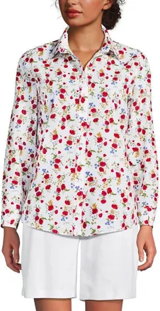 Lands End No Iron Supima Cotton Long Sleeve Shirt in White Paisley Floral at Nordstrom, Size 12