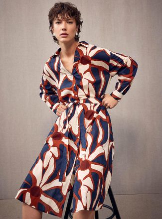 Contemporaine Womens Abstract flowers voile shirtdress