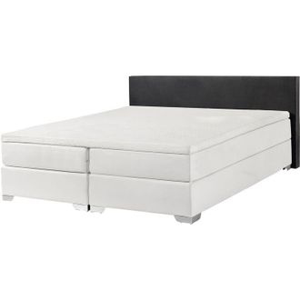 Beliani Cama Continental Doble 160 X 200 Cm Tapizada En Piel Sint&eacute;tica Blanca Y Negra Con Colch&oacute;n De Muelles Embolsados President