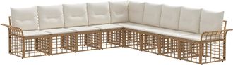 vidaXL Conjunto De Sof&aacute;s De Exterior 9 Uds. Natural Y Crema Poli&eacute;ster Vidaxl