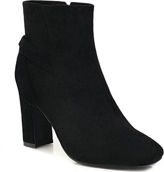 Generic Womens Fashion Square Toe Ankle Boots Side Zipper with Elegant Bowknot Block High Heel Winter Shoes (Black,5.5)