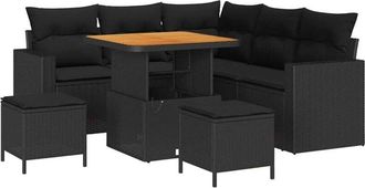 vidaXL Garden Sofa Set Height-Adjustable 8 pcs Black Poly Rattan vidaXL