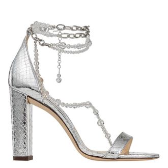 Jimmy Choo London Neena 100 Leather Sandals, Brand Size 37.5 ( US Size 7.5 )