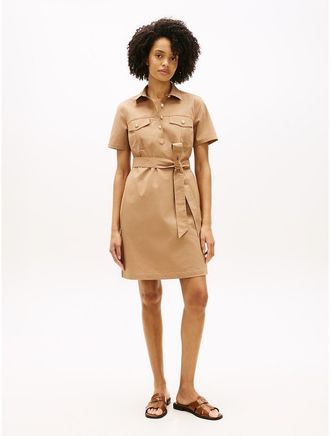 Tommy Hilfiger Womens Short-Sleeve Belted Utility Shirtdress - Brown - XXL