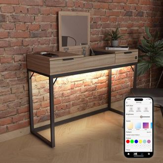 X Rocker Denver Dressing Table, Wireless Charging & App Control LED Lights in Light Oak