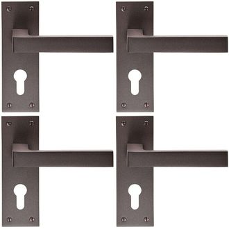 Loops 4x PAIR Straight Square Handle on Euro Lock Backplate 150 x 50mm Matt Bronze
