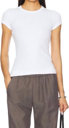 Enza Costa Textured Rib Cap Sleeve Crew Shirt In White