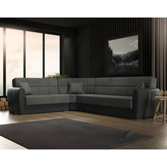 Dmora Sof&aacute; Cama Dgytkj&aelig;, Sof&aacute; Cama Rinconera Con Almacenaje En Ecopiel Y Tela, Sof&aacute; De Sal&oacute;n Con Apertura Clic-clac Y Pen&iacute;nsula Reversible, 305x238h91 Cm, N