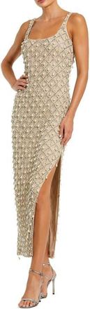 Mac Duggal Pearl Embellished Sleeveless Fitted Ankle Dress in Nude Silver at Nordstrom, Size 12