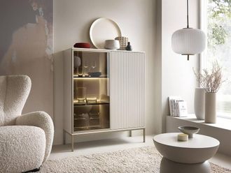 Vente-Unique 2 - Door Display Cabinet With Leds In MDF & Smoked Glass - Beige and