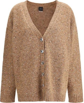 Pinko Pinko Womens Speckled Vneck Cardigan - Tan Wool - Size X-Small