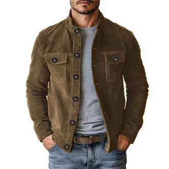 Generic Mens Vintage Stand Collar Jacket Autumn Winter New Thick Outdoor Warm Suede Jacket (Brown,M)