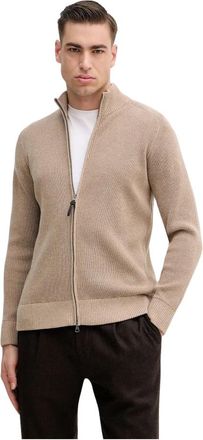 Hackett Wol-Katoen Tweekleurige Volledige Rits Vest - Heren - Vesten - Beige - XL - Katoen - Truien & Vesten