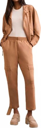 Tribal Faux Suede Cargo Elastic Waist Pants In Almond Latte