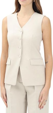 Patrizia Pepe Beige Tailored V-Neck Polyester-Blend Vest